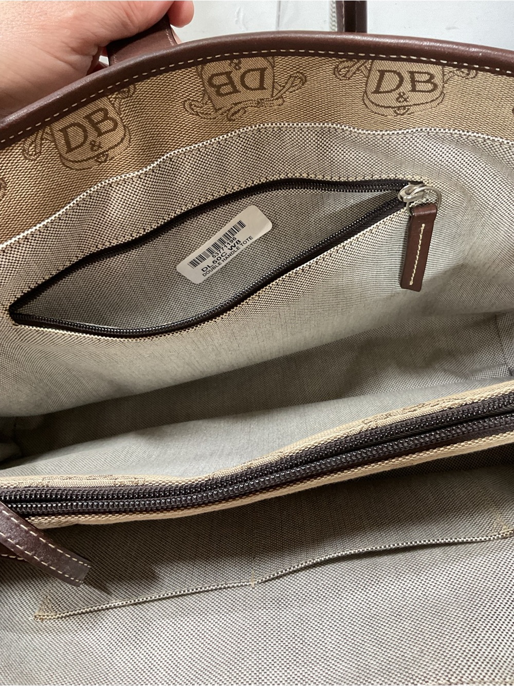 Dooney & Bourke Tan Canvas Logo Satchel with Brown Leather Trim - Picture 10 of 16